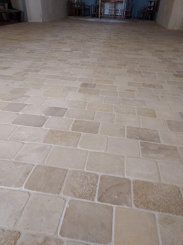 rectangular laid french limestone tiles